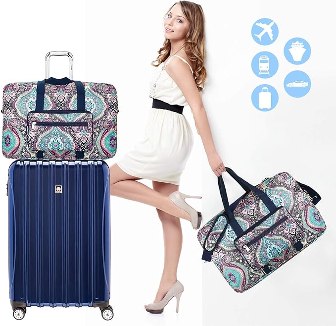 F.FETIVIN Weekender Carry On Bag Travel Duffle Medium Overnight Bag for Women(Green Floral)