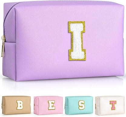TOPEAST Preppy Makeup Bag, Cute Makeup Pouch PU Leather Waterproof Cosmetic Bag, Personalized Birthday Gifts for Mom Teacher Friends Bridesmaids Nurse, Trendy Stuff for Girls (Purple I)