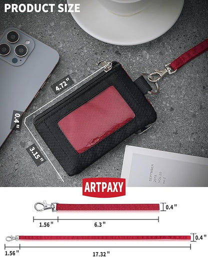 Minimalist Wallet For Mens Womens, Keychain RFID Blocking Zipper Small Wallet with ID Window 2 Lanyards,Water Resistant Travel Cash Card Coin Case Boys Girls