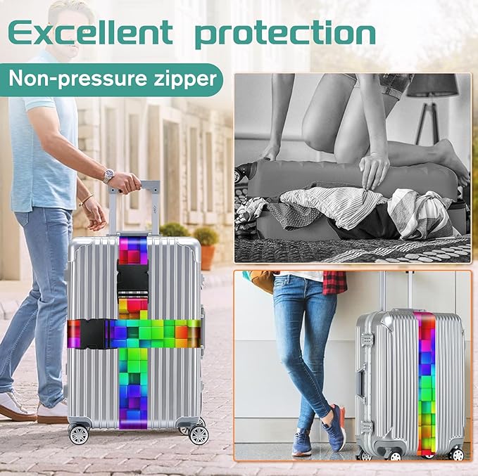 Slohif Luggage Straps for Suitcases Travel Belt Accessories Luggage Connector Identifiers Over Handle with Buckle Unique Nylon Adjustable Strap for Sleeping Bag Car Seat Color Square (2 Pack)