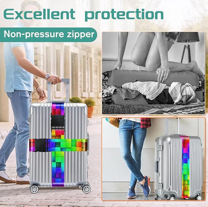 Slohif Luggage Straps for Suitcases Travel Belt Accessories Luggage Connector Identifiers Over Handle with Buckle Unique Nylon Adjustable Strap for Sleeping Bag Car Seat Color Square (2 Pack)