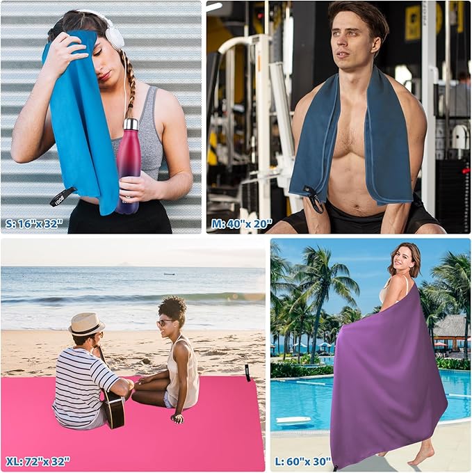 BOGI Microfiber Travel Sports Towel-Quick Dry Towel, Soft Lightweight Microfiber Camping Towel Absorbent Compact Travel Towel for Camping Gym Yoga Swimming Backpacking (XL:72''x32''+16''x16''-Blue)