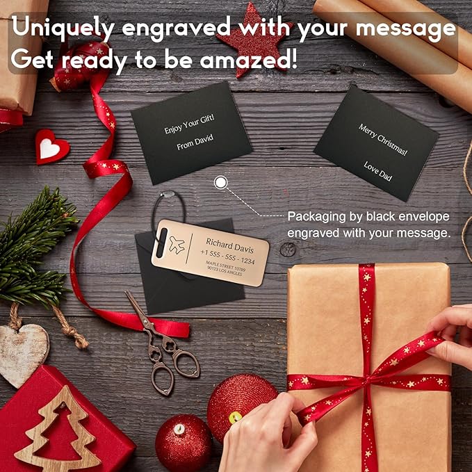 Personalized Luggage Tags for Suitcases 4 Pack - Stainless Steel Custom Luggage Tags for Backpacks & Bags, Sturdy, Waterproof & Heavy Duty (Rose Gold / 3" x 1.25")