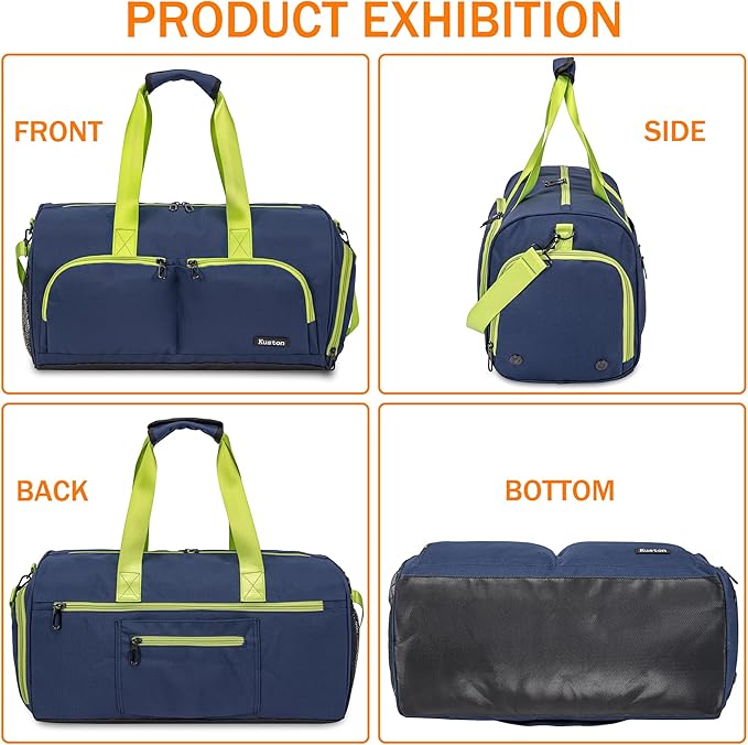Kuston Sports Gym Bag with Shoes Compartment &Wet Pocket Gym Duffel Bag Overnight Bag for Men and Women