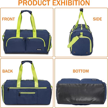 Kuston Sports Gym Bag with Shoes Compartment &Wet Pocket Gym Duffel Bag Overnight Bag for Men and Women