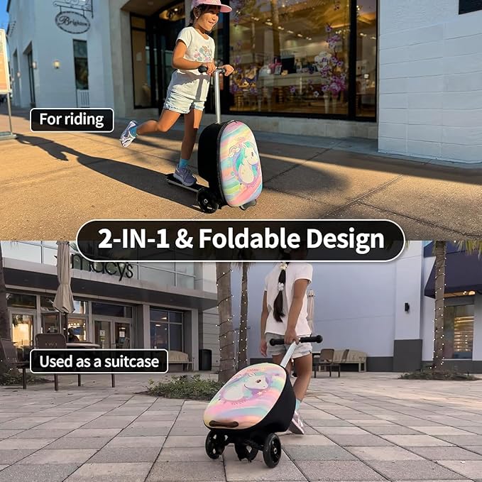 ALVOD Scooter Suitcase for Kids - Scooter Luggage for Kids Lightweight Suitcases with LED Light Wheels