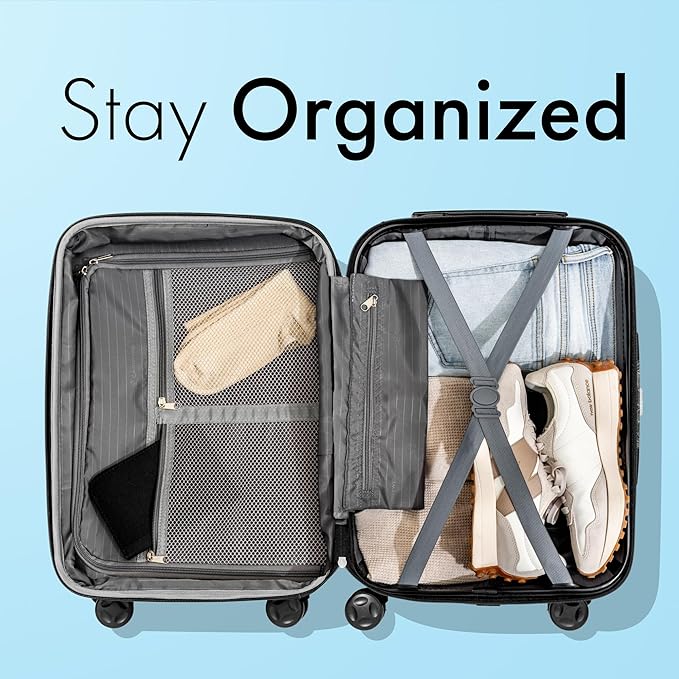 (Not Made In China) Carry-On Luggage Hardside Spinner, 4 Wheels, Lightweight and Expandable 22 Inch Suitcase Rolling Carryon (Blue)