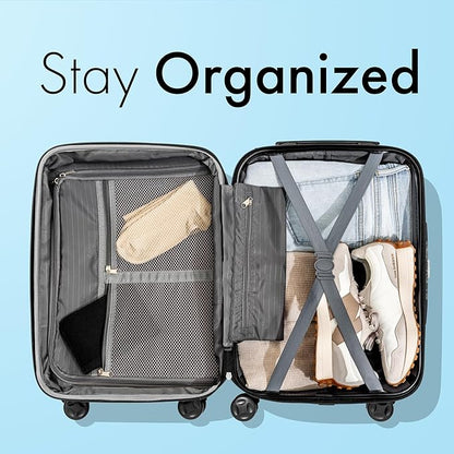 (Not Made In China) Carry-On Luggage Hardside Spinner, 4 Wheels, Lightweight and Expandable 22 Inch Suitcase Rolling Carryon (Blue)