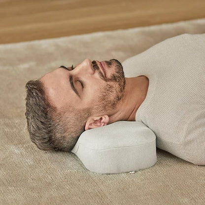 Kanuda Mini Portable Pillow (Oatmeal) – Compact Orthopedic Cervical Neck Pillow for Travel, Firm Memory Foam Support with CV4 & OCBR Therapy, Washable Cover & Storage Bag