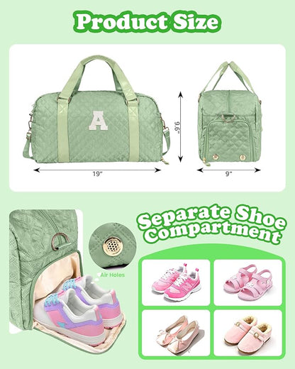 Initial Duffle Bag for Travel Women Girls Gift: Personalized Weekender bags, Dance Cheer bag Sports for Girl, Kid Gymnastics Bags, Birthday Gifts for Women Girls Kids Teens Mom Teacher