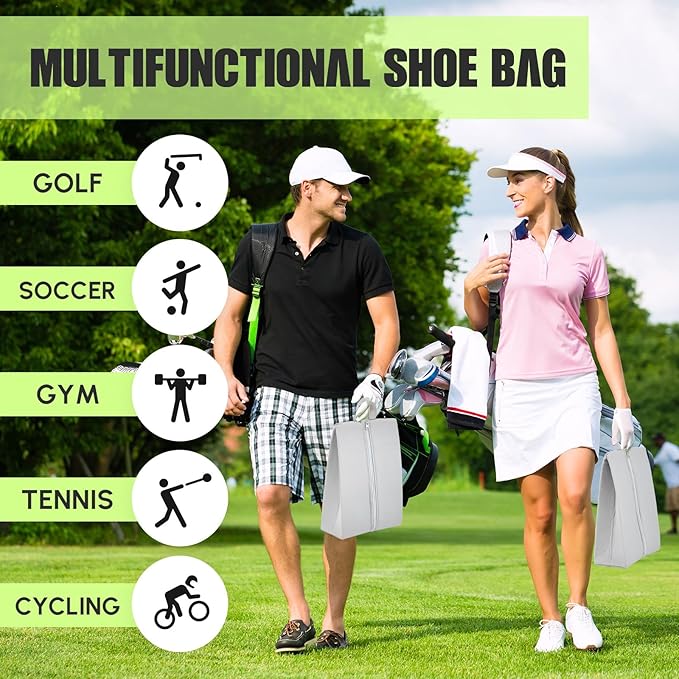 Leinuosen 4 Pack Smell Proof Shoe Cleat Bag for Travel Water Resistant Odor Absorbing Lightweight Golf Soccer Shoe Storage Organizer Pouch with Zipper for Gym Sports Work Men Women (Gray)
