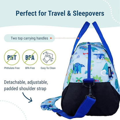 Wildkin Kids Overnighter Duffel Bag – Carry-On Size, Ideal for School & Sleepovers – Dinosaur Land
