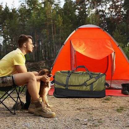 Vomgomfom Wheeled Collapsible Duffel Bag,110L-140L Expandable Checked Luggage, No-Telescopic-Handle with Anti-Burst Zipper & Reinforced Frame,Army Green