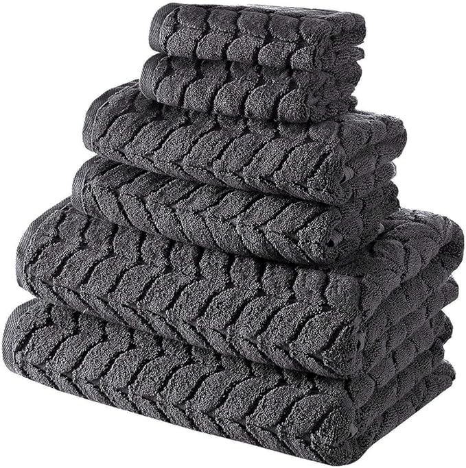 BAGNO MILANO Turkish Bath Towels, Soft Plush Jacquard Luxury Bath Towels, Quick Dry Towel Set (Charcoal, 3 pcs Towel Set)