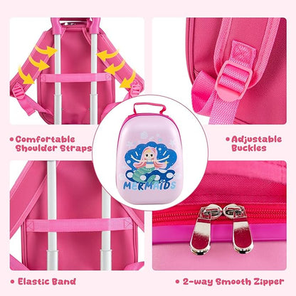 KOTEK Kids Carry On Luggage Set, 16" Hardside Rolling Suitcase with Spinner Wheels, Travel Rolling Luggage for Boys Girls (Mermaid)