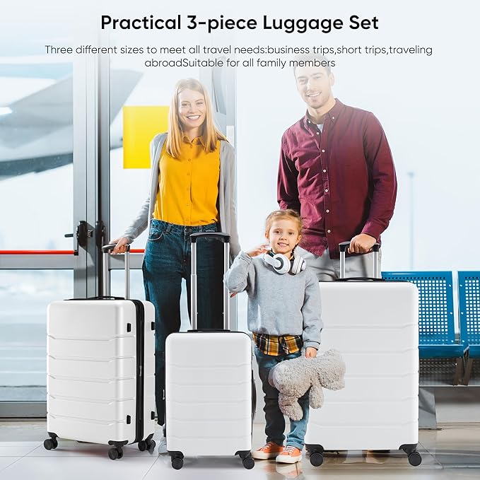 OLIXIS 3-Piece Luggage Set, 20/24/28 Inch Hardside Suitcases with Spinner Wheels, Lightweight ABS Hard Shell Travel Luggage, TSA Approved Lock, Expandable Carry-On & Checked Luggage–White