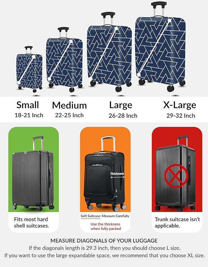 Luggage Cover – Navy Blue Stretchable Suitcase Protector – Washable, Scratch-Resistant & Dustproof Elastic Cover for Extra Large Travel Bags