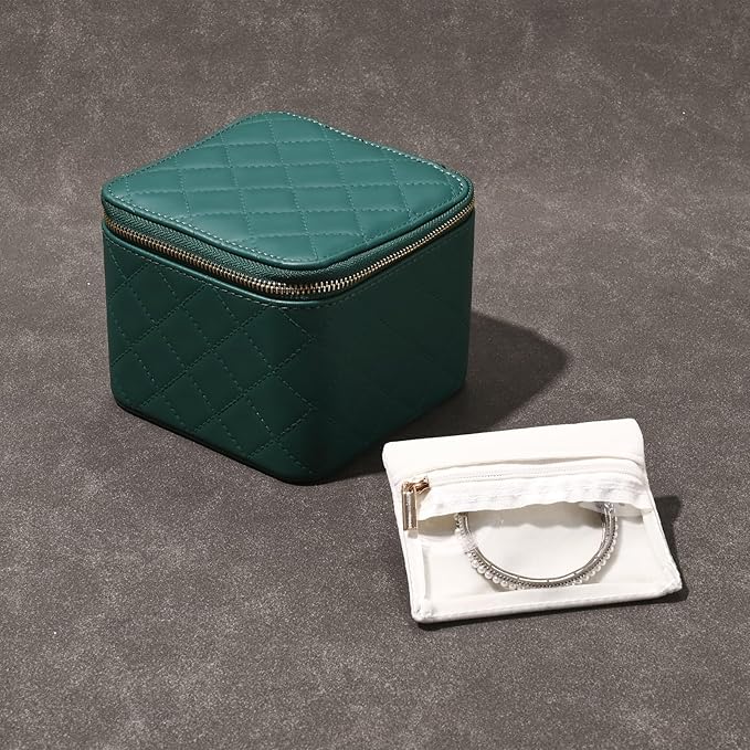 Travel Jewelry Box Organizer - Small Jewelry Case with 6 Small Velvet Zipped Pouches Pockets for Jewelry Necklaces Rings Earrings Storage(Teal)