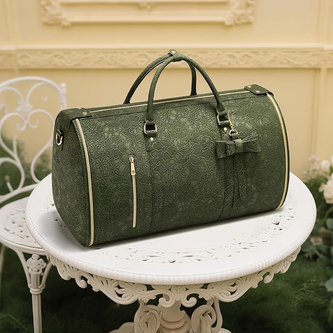 Garment Duffle Bag for Travel, 2-in-1 Foldable Carry On Garment Bag with Shoe Compartment & Toiletry Pocket, Convertible Weekender Bags for Women Business Travel, Vacation, Party, Deep Green
