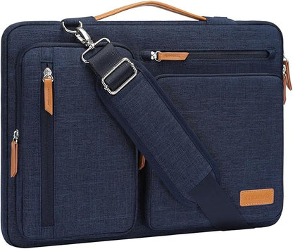 MOSISO 360 Protective Laptop Shoulder Bag,15-15.6 inch Computer Bags Compatible with MacBook Pro 16 inch, HP, Dell, Lenovo, Asus Notebook,Side Open Messenger Bag with 4 Zipper Pockets, Navy Blue