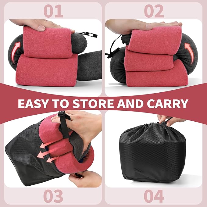 3-Ring Memory Foam Travel Neck Pillow It has obtained a Patent. The Three Rings can be movably Adjusted to Provide Flexible Support for The Neck, Head, and Other Areas.Peach Pink