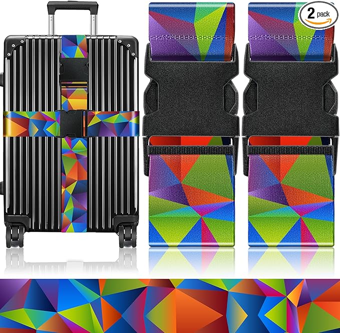 Slohif Luggage Straps for Suitcases Travel Belt Accessories Luggage Connector Identifiers Over Handle with Buckle Unique Nylon Adjustable Strap for Sleeping Bag Car Seat Color Triangle (2 Pack)