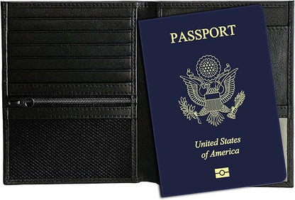 Black RFID Genuine Leather Passport Wallet