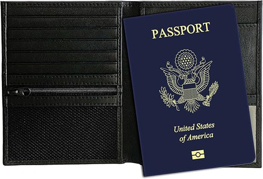 Black RFID Genuine Leather Passport Wallet