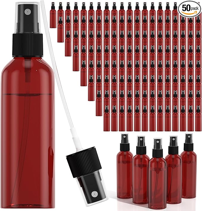EVANCENT 50Pack 4oz Spray Bottles Plastic, 120ml Small Spray Bottle Bulk Black Fine Mist Sprayer, Portable Empty Refillable Containers Cosmetic Bottles for Plants, Cleaning, Misting & Skin Care-Red