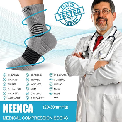 NEENCA Medical Compression Socks—2 Pairs, Ankle Socks for Injury Recovery, Pain Relief, Swelling, Sport Protection 20-30 mmHg