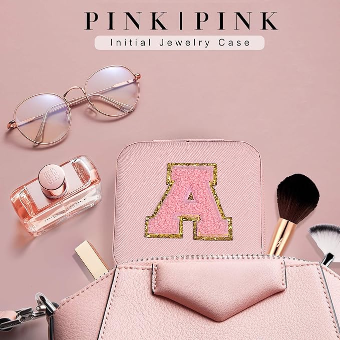 Parima Jewelry Organizer Box, Small Jewelry Box for Women Girls Initial P Travel Jewelry Case Small Jewelry Organizer Box Travel Jewelry Case Jewelry Box Organizer - Letter P, Pink