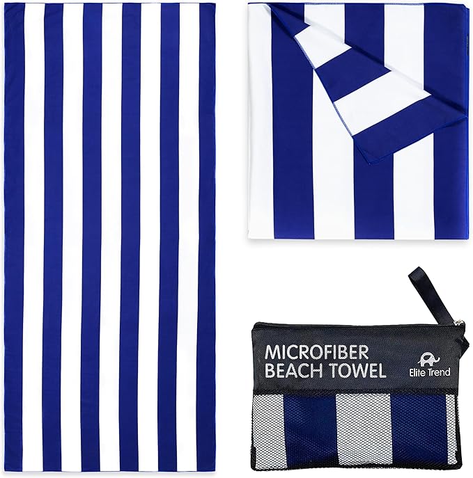 Elite Trend Microfiber Beach Towel for Adults with Bag - Extra Large 78x35 inch Lightweight Sand Free Quick Dry Towel for Travel, Swimming, Yoga, Camping (Cabana Navy)