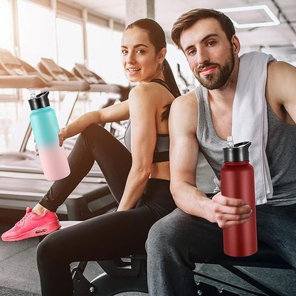 VEGOND 40 oz Insulated Water Bottle Stainless Steel Metal Water Bottles with Leak Proof Straw Lid & Spout Lid, Wide Mouth Double Walled Vacuum Travel Sports Bottle, Red