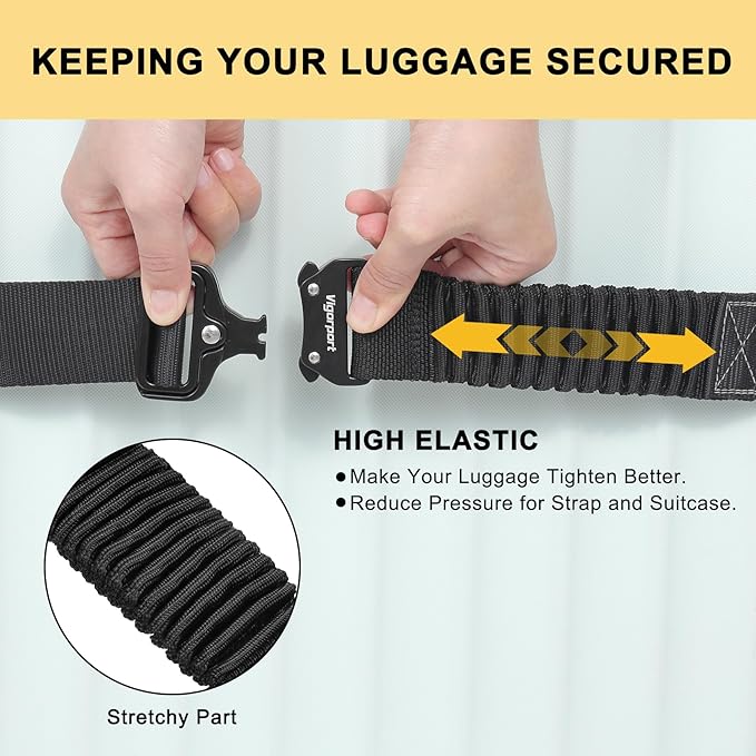 Vigorport Luggage Straps for Suitcases 2 Pack, Heavy Duty Metal Buckle Luggage Belt Strap, TSA Approved Suitcase Belt, Stretchable Travel Strap for Luggage