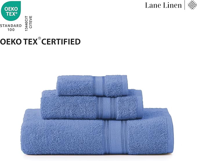 LANE LINEN Premium Bath Towel Set of 12 – 100% Cotton, 4 Bath, 4 Hand Towels & 4 Washcloths, Zero Twist, Ultra Soft, Quick-Dry, Ideal for Spa, Hotel & Everyday Use – Cerulean Blue