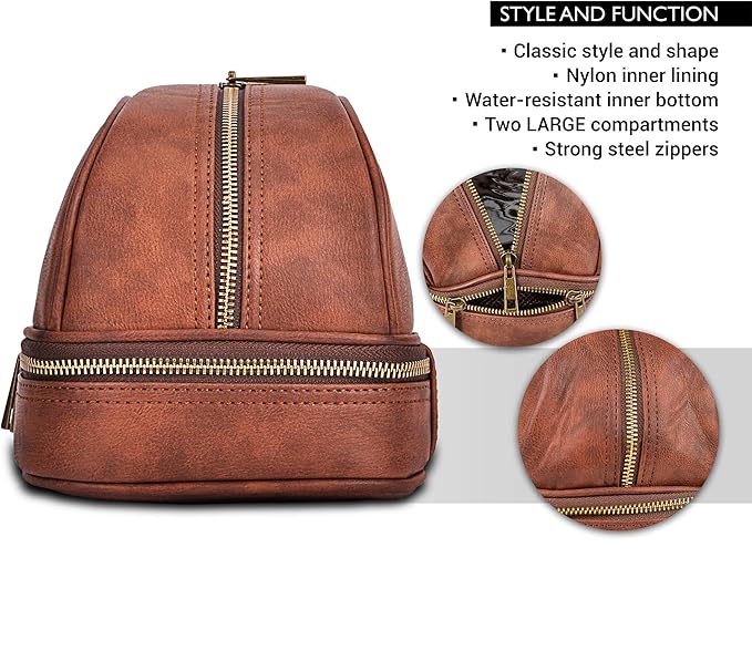 Vetell Classic Leather Men's Travel Toiletry Bag and Dopp Kit with Upper and Lower Zippered Compartments, 2 Mesh Bottle Pouches and Carrying Handle