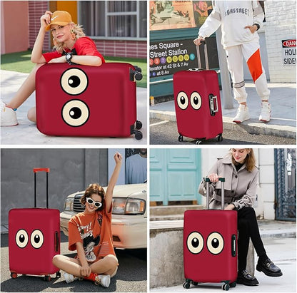 ANNA QUEEN Funny Cartoon Eyes Luggage Cover, Red Suitcase Protector with Cute Big Eyes Design, Travel Suitcase Cover for 24-26 Inch Luggage, Stretchable & Washable Spandex Travel Accessories