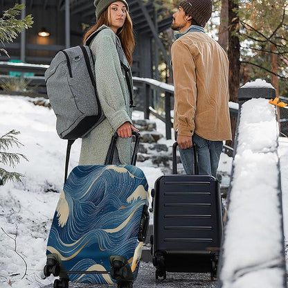 ANNA QUEEN Ocean Wave Luggage Cover, Elegant Blue Flow Line Design Suitcase Protector, Washable Stretchable Travel Sleeve for 24-26 Inch Luggage