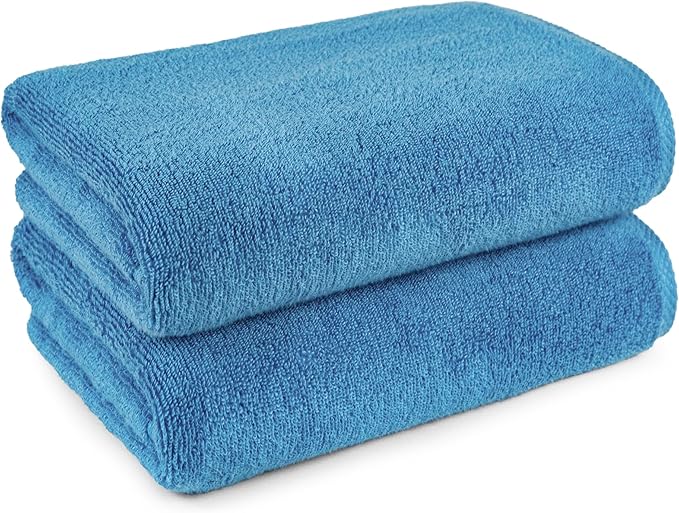 Amazon Basics 2 Piece Quick-Dry Oversize Bath Towel, 100% Cotton, Lake Blue, 54" x 30"