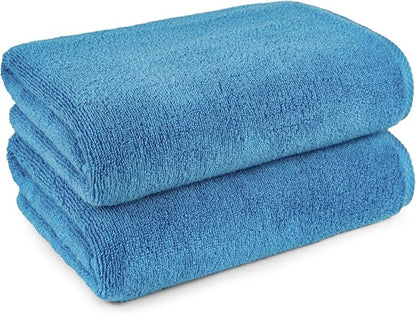 Amazon Basics 2 Piece Quick-Dry Oversize Bath Towel, 100% Cotton, Lake Blue, 54" x 30"