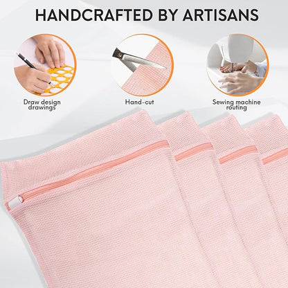 4-Piece Pink Medium Durable Organic Cotton Mesh Laundry Bags with Sturdy Zippers and Breathable Mesh are Delicate Laundry Bags for Underwear, Clothes, Pants and Socks