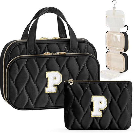 YOOLIFE Hanging Toiletry Bag for Women - Travel Toiletry Bag Makeup Bag, Portable Toiletries Cosmetic Bag, Airplane Travel Essentials Black - P