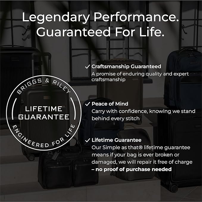 Briggs & Riley 22" Carry-On 2-Wheel Garment Bag - Carry On Luggage for Travel, Suitcases with Wheels, Softside Rolling Bag for Men & Women, Built in Hook for Clothes - Baseline Collection, Black