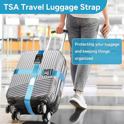 Travel Inspira Luggage Straps TSA Approved with TSA Lock Adjustable Luggage Straps Combination Lock for Suitcase Nylon Suitcase Travel Belt‎ TSA Approved Buckle Included Tags identifiers (Blue)