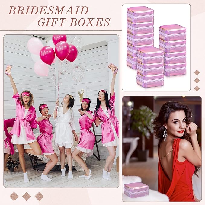 Yinkin 12 Pcs Mini Travel Jewelry Case Bridesmaid Proposal Gift Boxes, Small PU Leather Earring Organizer, Bulk Travel Accessories Portable Jewelry Holder(Glossy Pink)