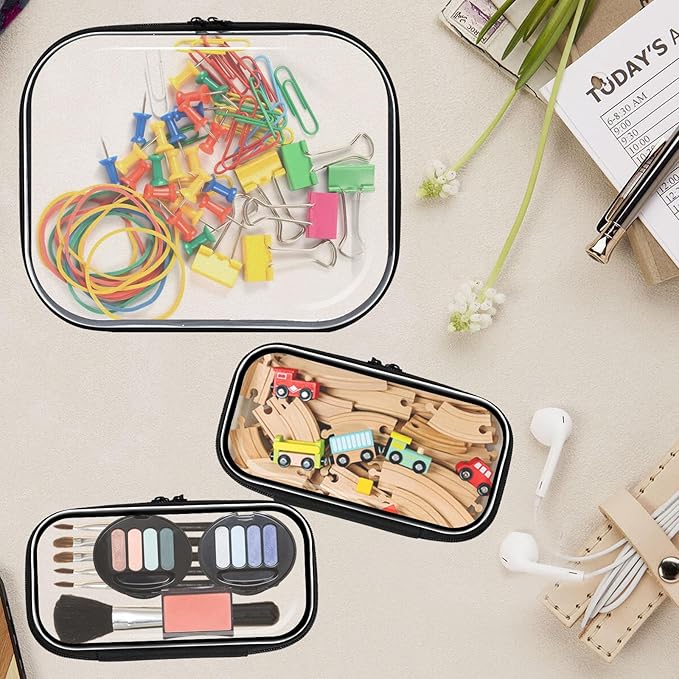 Clear Hard Shell Zipper Case 3 Pack, Hard Plastic Bag, Clear Travel Toiletry Pouch,Portable Cosmetic Bag with Zipper,Toy Storage Bins, Pencil Storage Organizer, Office Supplies Storage Case