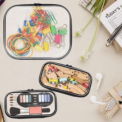 Clear Hard Shell Zipper Case 3 Pack, Hard Plastic Bag, Clear Travel Toiletry Pouch,Portable Cosmetic Bag with Zipper,Toy Storage Bins, Pencil Storage Organizer, Office Supplies Storage Case