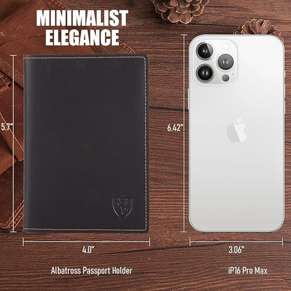 STAR VISTA Albatross Leather Travel Passport Holder, Minimalist Design, Full Grain Leather Case for Women and Men - Slim Passport Wallet, Bifold, RFID Blocking, Dark Chocolate