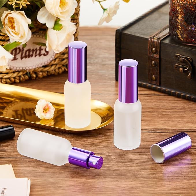 Roshtia 30 Pcs 1 oz/ 30 ml Purple Glass Spray Bottle Refillable Perfume Atomizer Clear Decorative Empty Bottles with Fine Mist Sprayer Pump for Face Body Travel