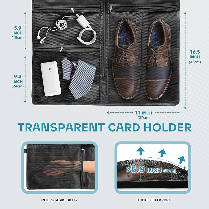 Travel Garment Bag with Zipper Pocket, Suit Bag for Suits, Dresses, Coats